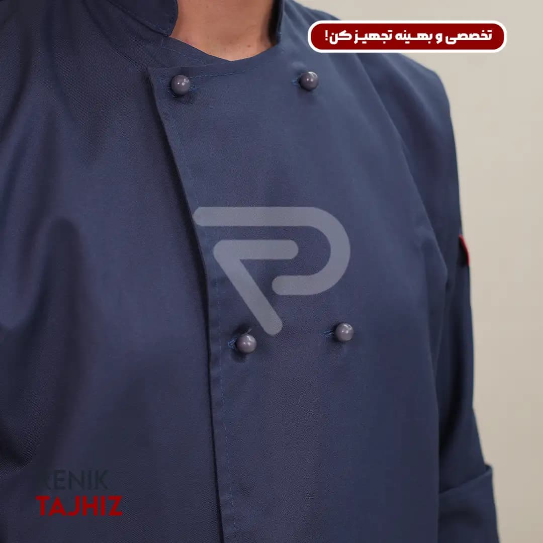 روپوش سرآشپزی دکمه ای طوسی — تصویر ۲