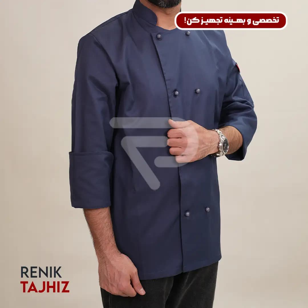 روپوش سرآشپزی دکمه ای طوسی — تصویر ۶