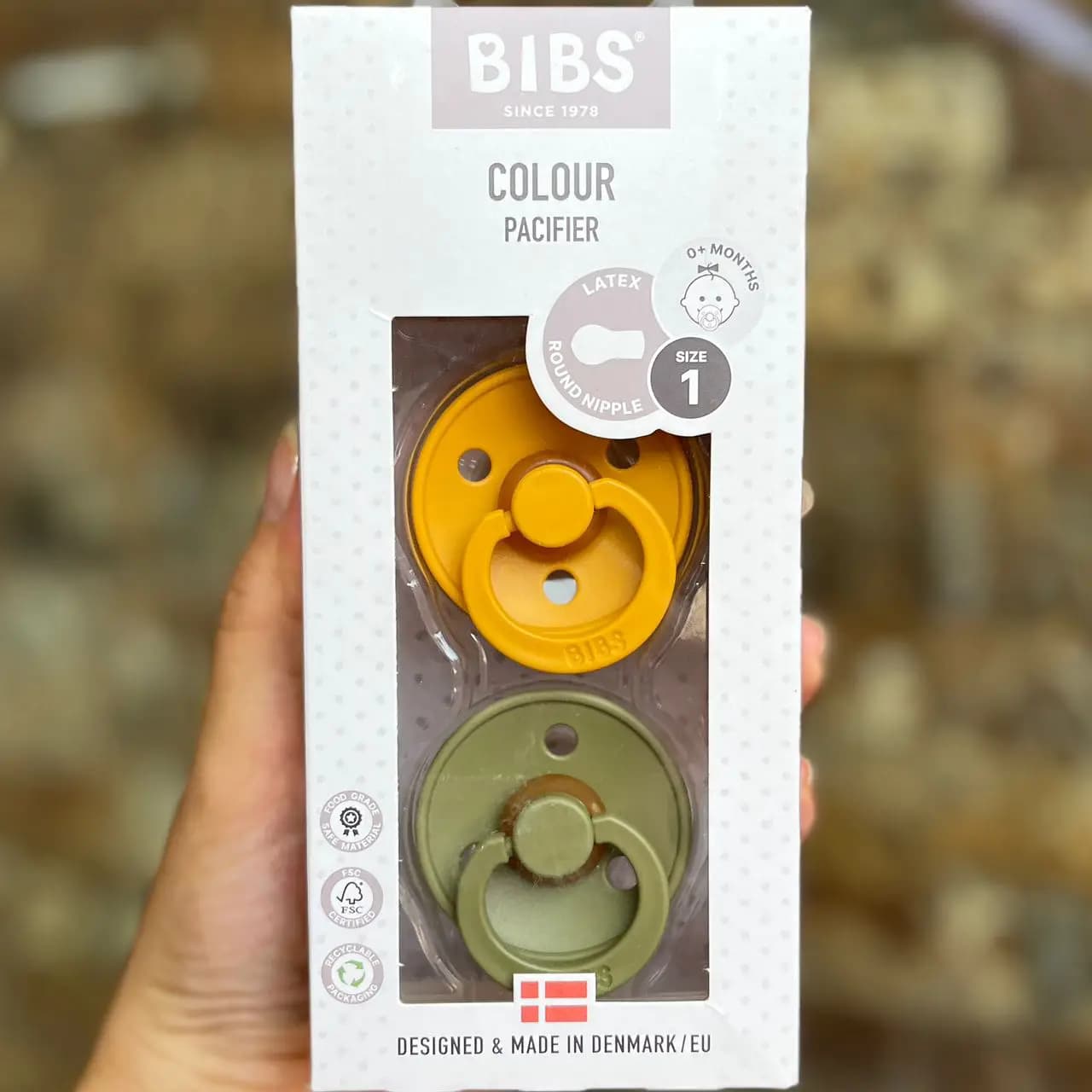 پستانک لاتکس طبیعی بیبز BIBS سایز ۱ دو عددی خردلی و یشمی