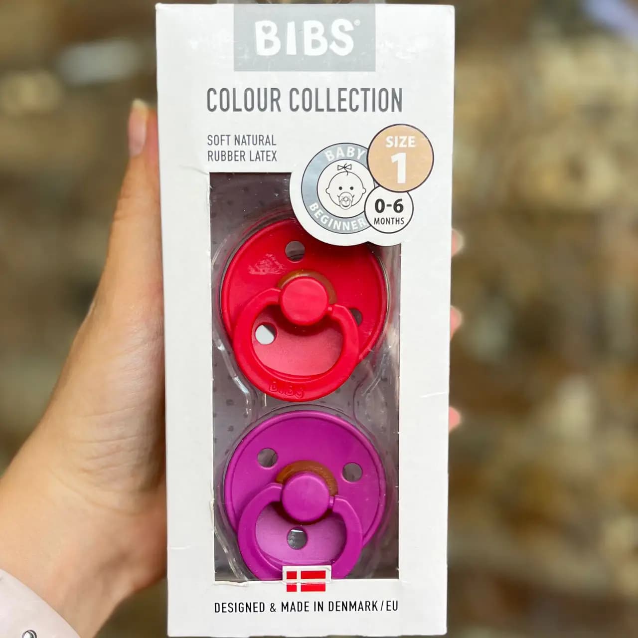 پستانک لاتکس طبیعی بیبز BIBS سایز ۱ دو عددی قرمز و ‌بنفش