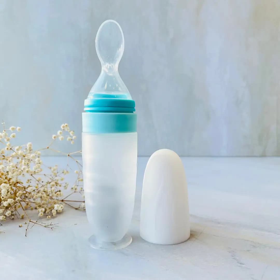 سرلاک خوری سیلیکونی استپردار کودک رنگ آبی و نارنجی وارداتی — تصویر ۳