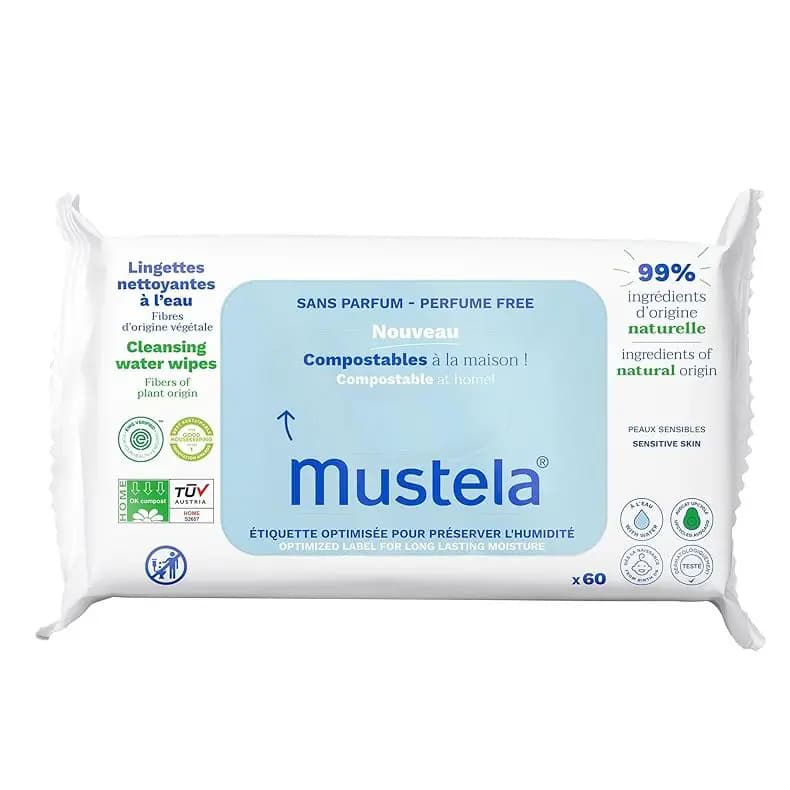دستمال مرطوب سفید موستلا Mustela انواع پوست بدون عطر ۶۰ عددی