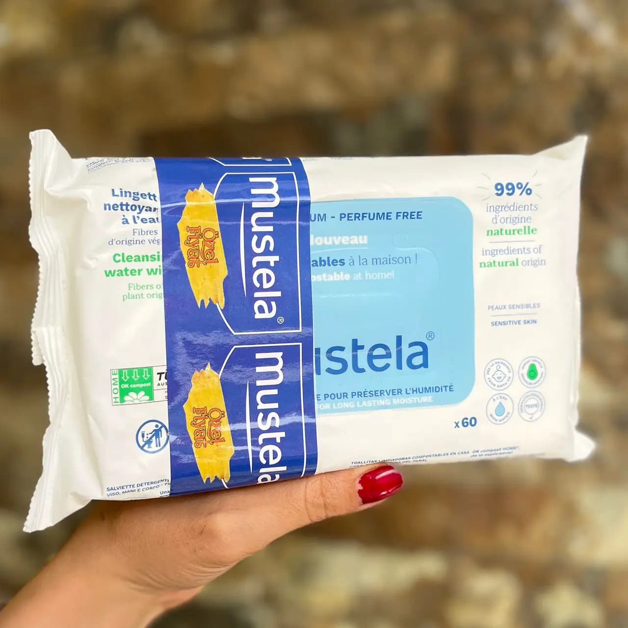 دستمال مرطوب سفید موستلا Mustela انواع پوست بدون عطر ۶۰ عددی — تصویر ۲