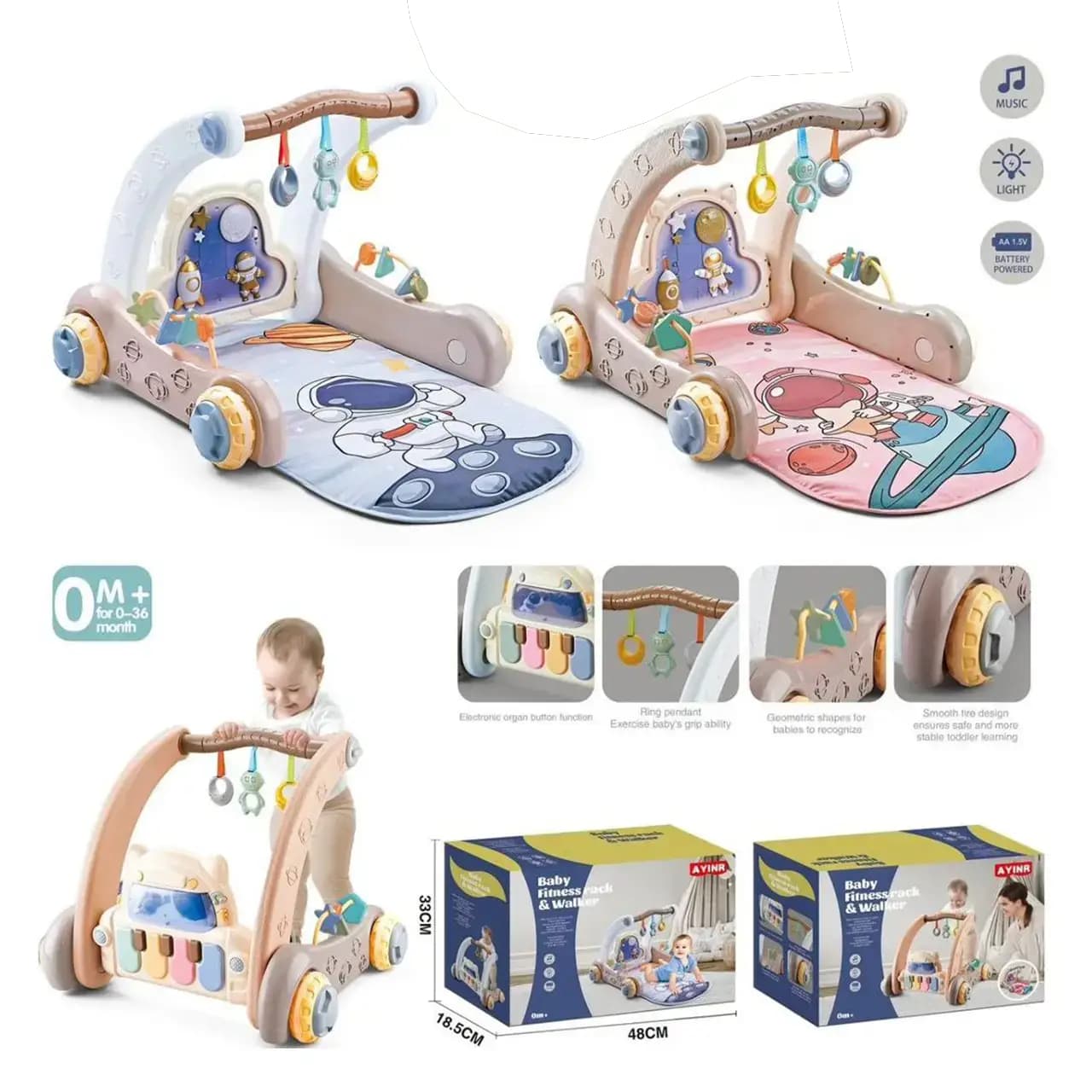 تشک بازی پیانودار واکرشو فضانورد Baby Fitness Rack & Walker AYINR
