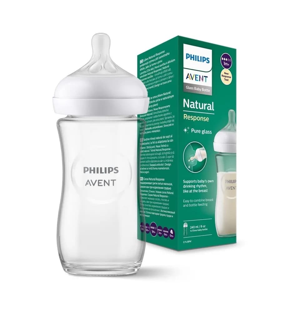شیشه شیر ۲۴۰ میل پیرکس اونت مدل نچرال ریسپانس Philips Avent