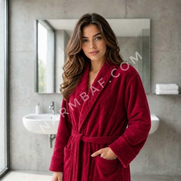 حوله تن پوش زنانه یقه مخمل سایز125 (L) زرشکی