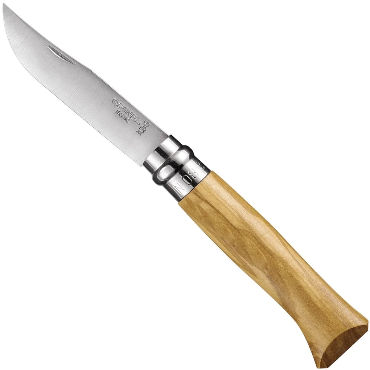 چاقوی اوپینل Olivewood با غلاف چرمی و باکس چوبی سایز No.08 — تصویر ۲