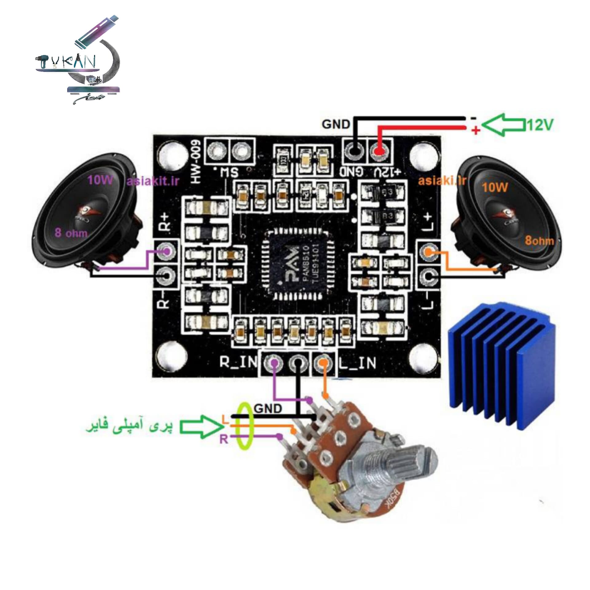 ماژول آمپلی فایر استریو مدل PAM8610 — تصویر ۲