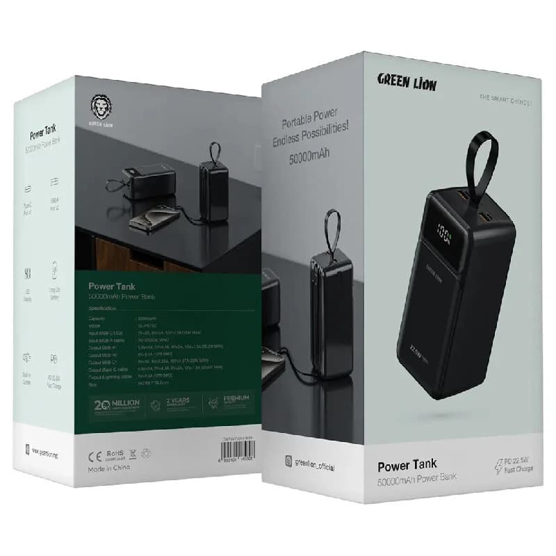 پاور بانک فست شارژ گرین لاین Power Tank GL-PBT50 GNPWT50KPB PD3.0 22.5W ظرفیت 50000 میلی آمپر ساعت — تصویر ۲