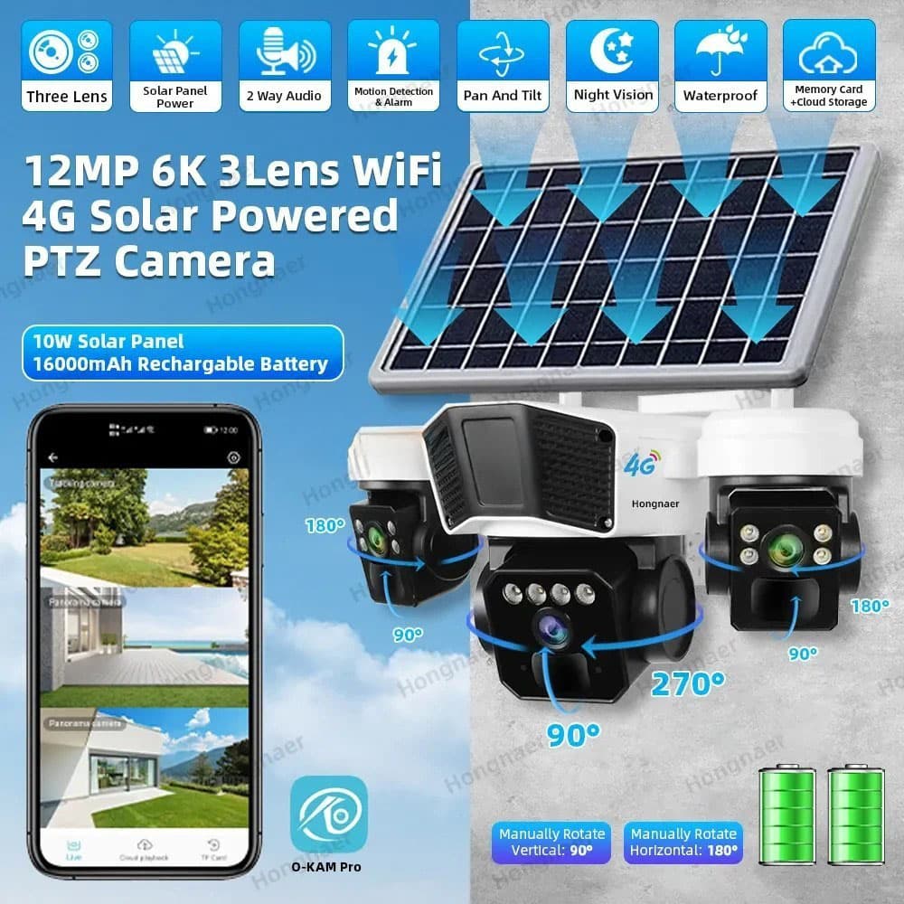 دوربین امنیتی خورشیدی اوکم مدل TL3 با 3 لنز 12 مگاپیکسل سیمکارتی 4G — تصویر ۵