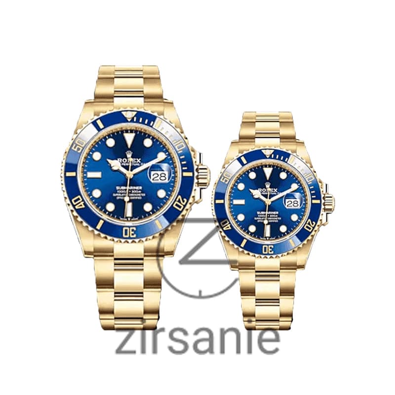 ساعت مچی رولکس ساب مارینر طلایی آبی صفحه آبی (ست) Rolex Submariner Golden Blue Screen