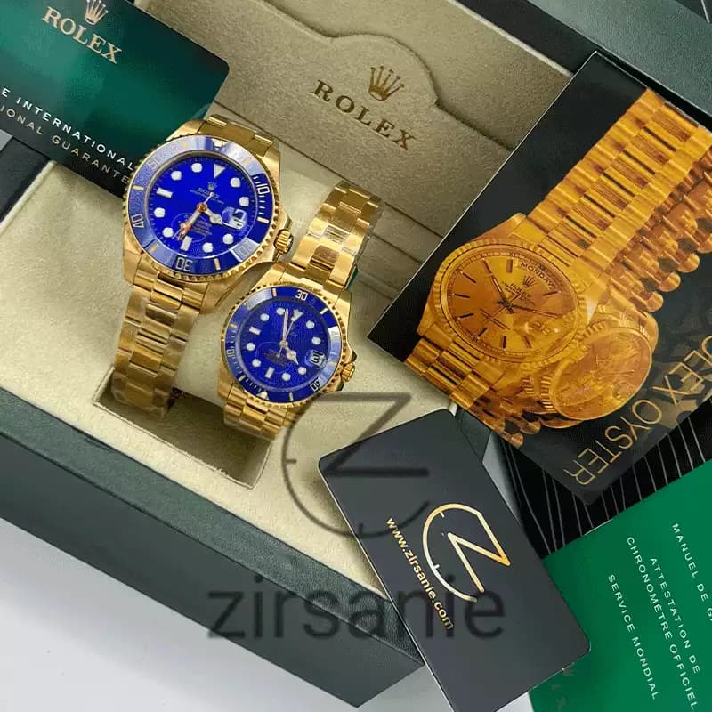 ساعت مچی رولکس ساب مارینر طلایی آبی صفحه آبی (ست) Rolex Submariner Golden Blue Screen — تصویر ۳