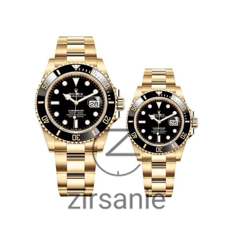 ساعت مچی رولکس ساب مارینر طلایی مشکی صفحه مشکی (ست) Rolex Submariner Golden Black Screen