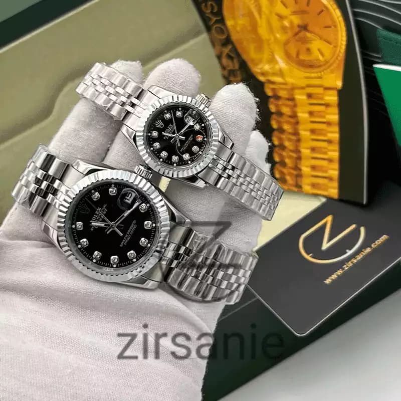 ساعت مچی رولکس دیت جاست سیلور صفحه مشکی اندکس نگین (ست) Rolex Datejust Silver Black Screen Diamond Index — تصویر ۲