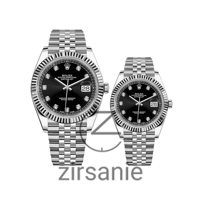 ساعت مچی رولکس دیت جاست سیلور صفحه مشکی اندکس نگین (ست) Rolex Datejust Silver Black Screen Diamond Index