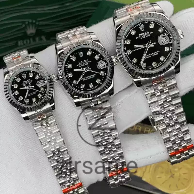 ساعت مچی رولکس دیت جاست سیلور صفحه مشکی اندکس نگین (ست) Rolex Datejust Silver Black Screen Diamond Index — تصویر ۴