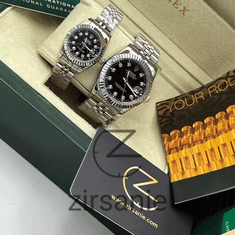 ساعت مچی رولکس دیت جاست سیلور صفحه مشکی اندکس نگین (ست) Rolex Datejust Silver Black Screen Diamond Index — تصویر ۳