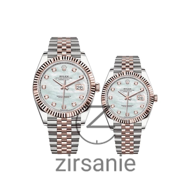 ساعت مچی رولکس دیت جاست دو رنگ سیلور رزگلد صفحه سیلور اندکس نگین (ست) Rolex Datejust Silver Rose Gold Silver Screen Diamond Index