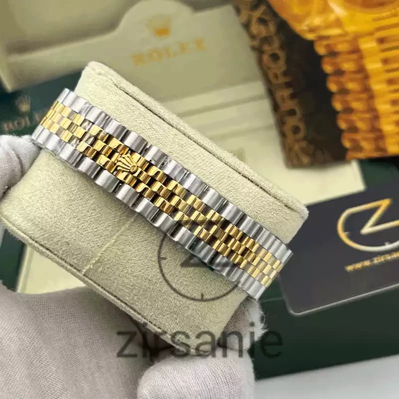 ساعت مچی رولکس دیت جاست دو رنگ سیلور طلایی صفحه صدف اندکس نگین (ست) Rolex Datejust Silver Golden Pearl Screen Diamond Index — تصویر ۴