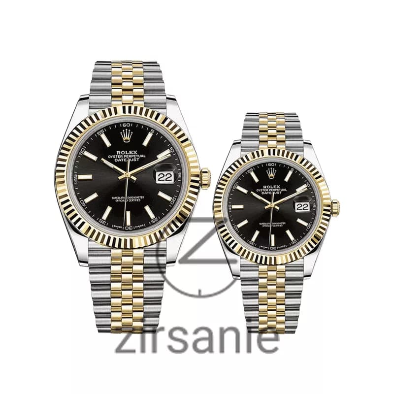 ساعت مچی رولکس دیت جاست دو رنگ سیلور طلایی صفحه مشکی اندکس خط (ست) Rolex Datejust Silver Golden Black Screen Line Index