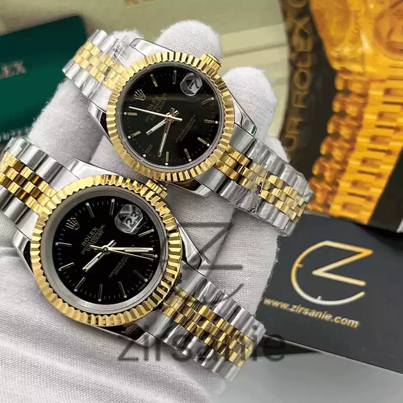ساعت مچی رولکس دیت جاست دو رنگ سیلور طلایی صفحه مشکی اندکس خط (ست) Rolex Datejust Silver Golden Black Screen Line Index — تصویر ۲