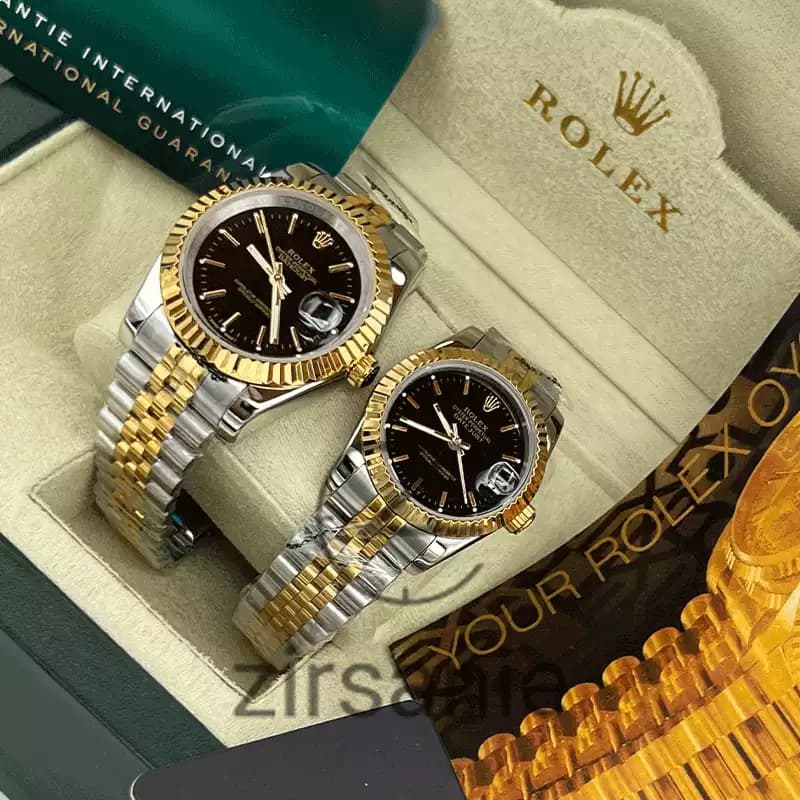 ساعت مچی رولکس دیت جاست دو رنگ سیلور طلایی صفحه مشکی اندکس خط (ست) Rolex Datejust Silver Golden Black Screen Line Index — تصویر ۳