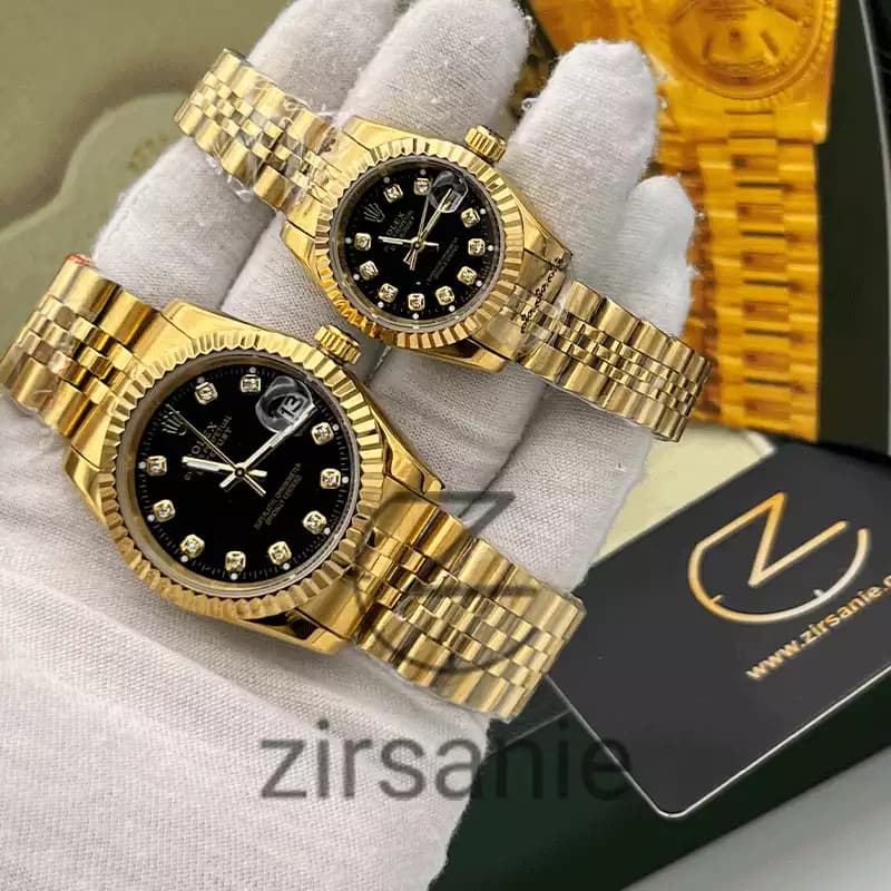 ساعت مچی رولکس دیت جاست طلایی صفحه مشکی اندکس نگین (ست) Rolex Datejust Golden Black Screen Diaomnd Index — تصویر ۲