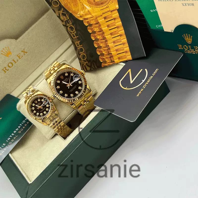 ساعت مچی رولکس دیت جاست طلایی صفحه مشکی اندکس نگین (ست) Rolex Datejust Golden Black Screen Diaomnd Index — تصویر ۳
