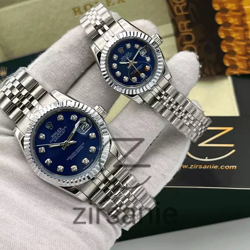 ساعت مچی رولکس دیت جاست سیلور صفحه آبی اندکس نگین (ست) Rolex Datejust Silver Blue Screen Diaomnd Index — تصویر ۲