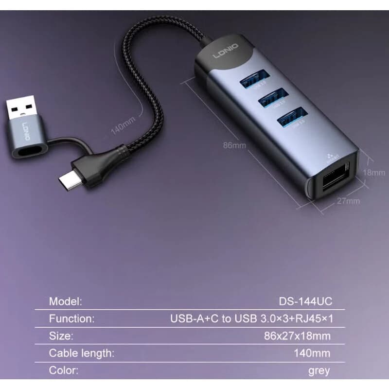 هاب 4 پورت Type-C / USB3.0 الدینیو DS-144UC — تصویر ۷