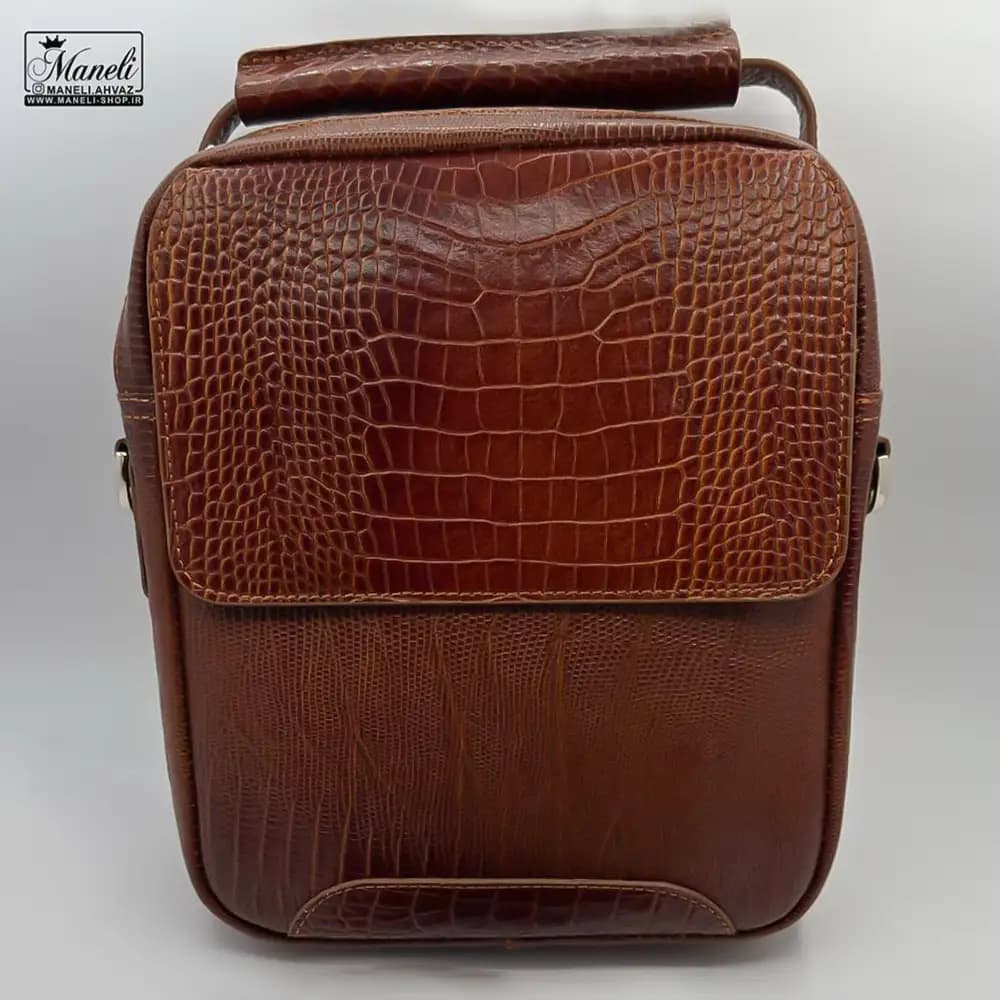 کیف رودوشی چرم طبیعی عسلی کروکودیلی
