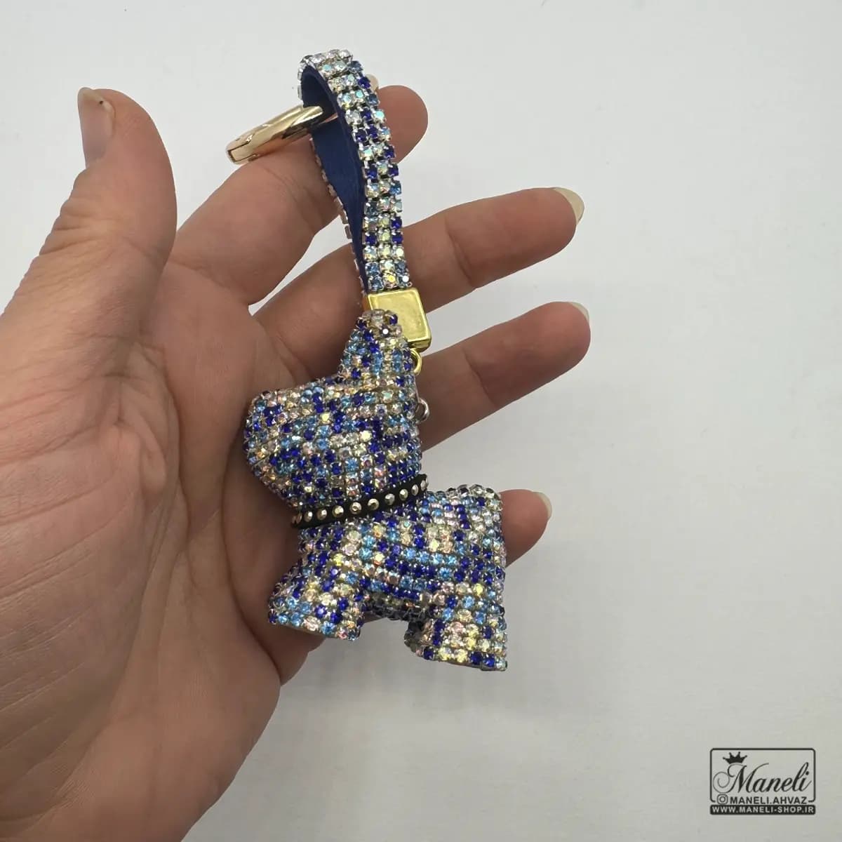 جاسوئیچی طرح سگ (dog) نگین دار آبی سفید — تصویر ۲