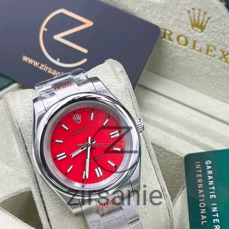 ساعت مچی رولکس پرپچوال (تک و ست) Rolex Oyster Perpetual Silver Red — تصویر ۴
