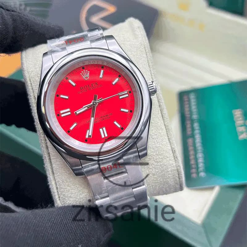 ساعت مچی رولکس پرپچوال (تک و ست) Rolex Oyster Perpetual Silver Red — تصویر ۳