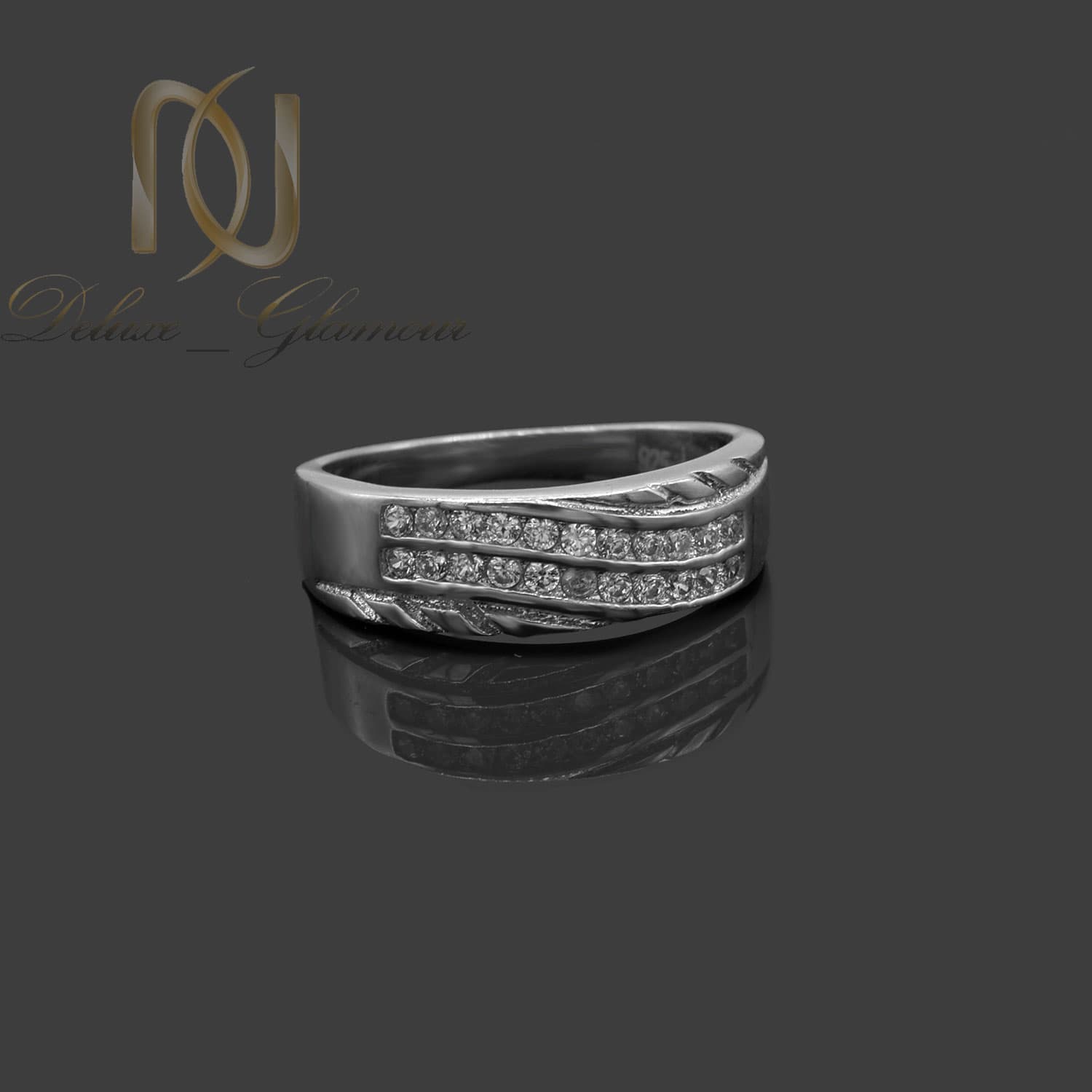 حلقه نقره 925 طرح طلا سفید نگین دار rg-n703 — تصویر ۲
