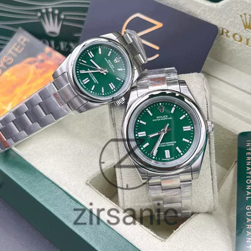 ساعت مچی رولکس پرپچوال (تک و ست) Rolex Oyster Perpetual Silver Green — تصویر ۵