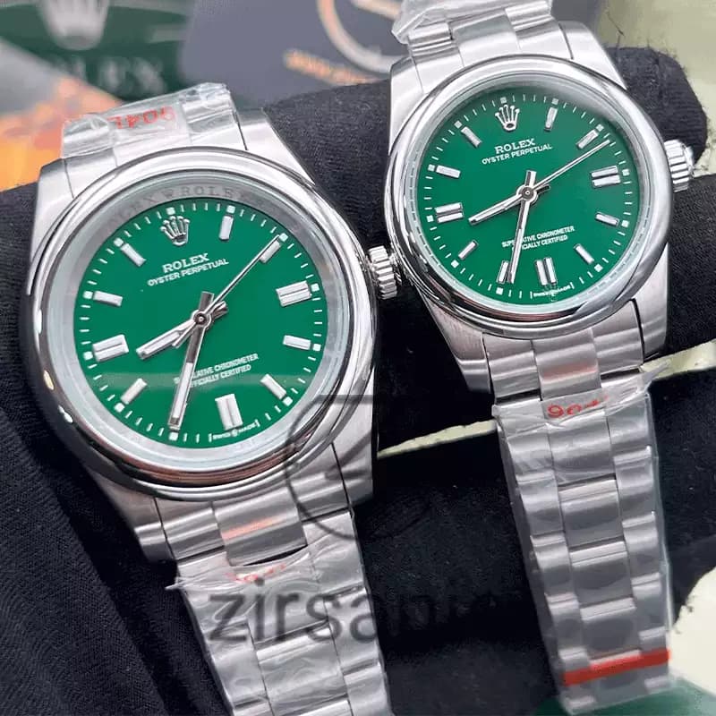ساعت مچی رولکس پرپچوال (تک و ست) Rolex Oyster Perpetual Silver Green — تصویر ۳