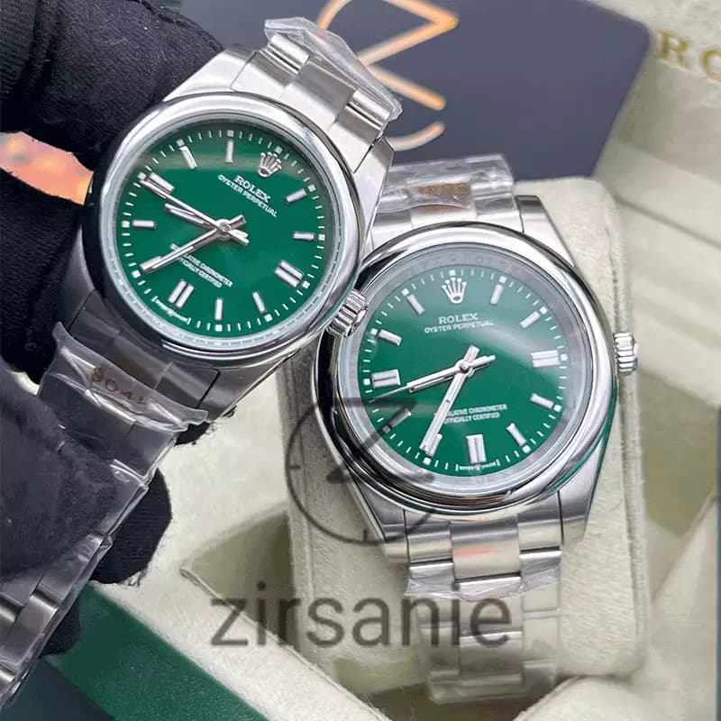 ساعت مچی رولکس پرپچوال (تک و ست) Rolex Oyster Perpetual Silver Green — تصویر ۶