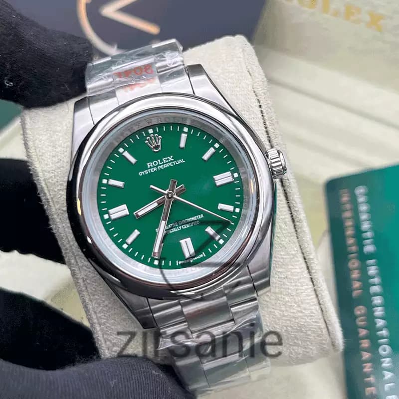 ساعت مچی رولکس پرپچوال (تک و ست) Rolex Oyster Perpetual Silver Green — تصویر ۴