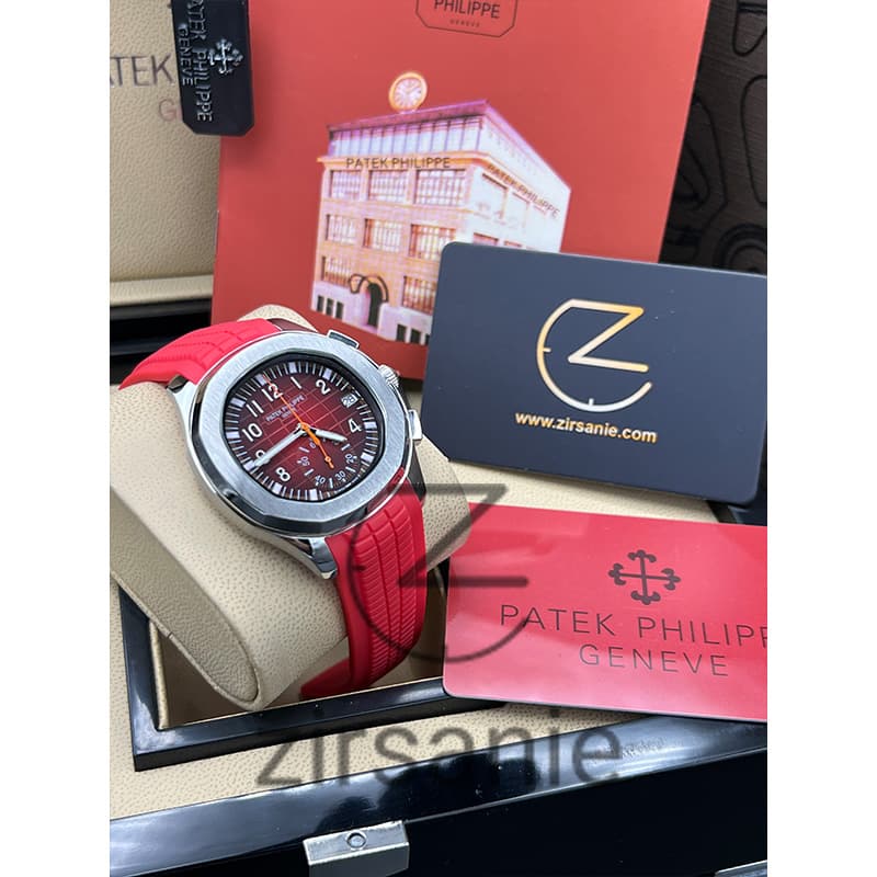 ساعت مچی مردانه پتک فیلیپ آکوانات سیلور صفحه قرمز Patek Philippe Aquanaut Red Silver — تصویر ۴