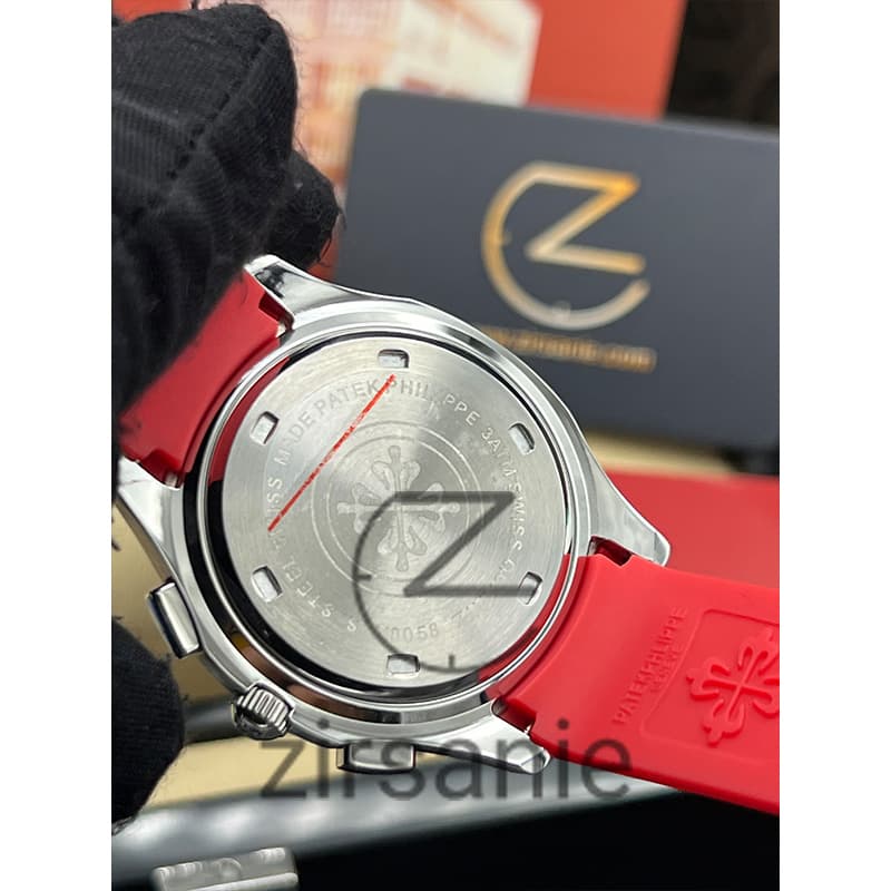 ساعت مچی مردانه پتک فیلیپ آکوانات سیلور صفحه قرمز Patek Philippe Aquanaut Red Silver — تصویر ۸