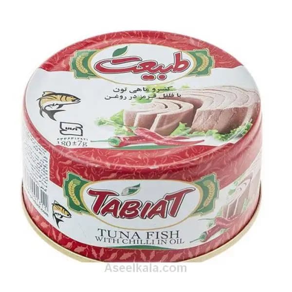 کنسرو ماهی تون طبیعت Tabiat در روغن با فلفل قرمز وزن 180 گرم
