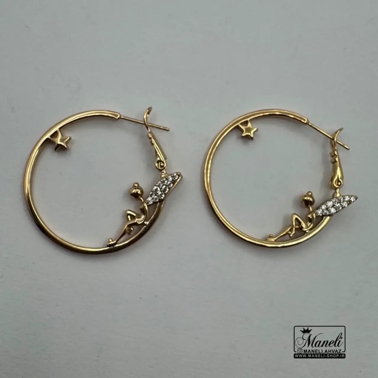 گوشواره حلقه ای طلایی بالرین ژوپینگ — تصویر ۲