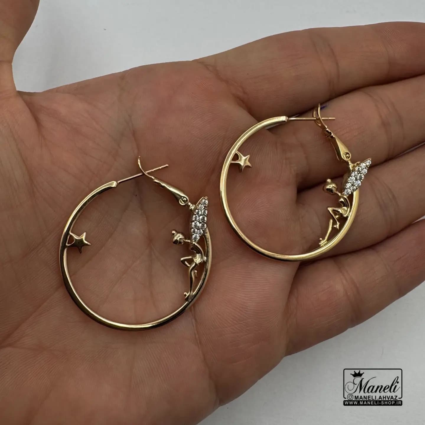 گوشواره حلقه ای طلایی بالرین ژوپینگ — تصویر ۳