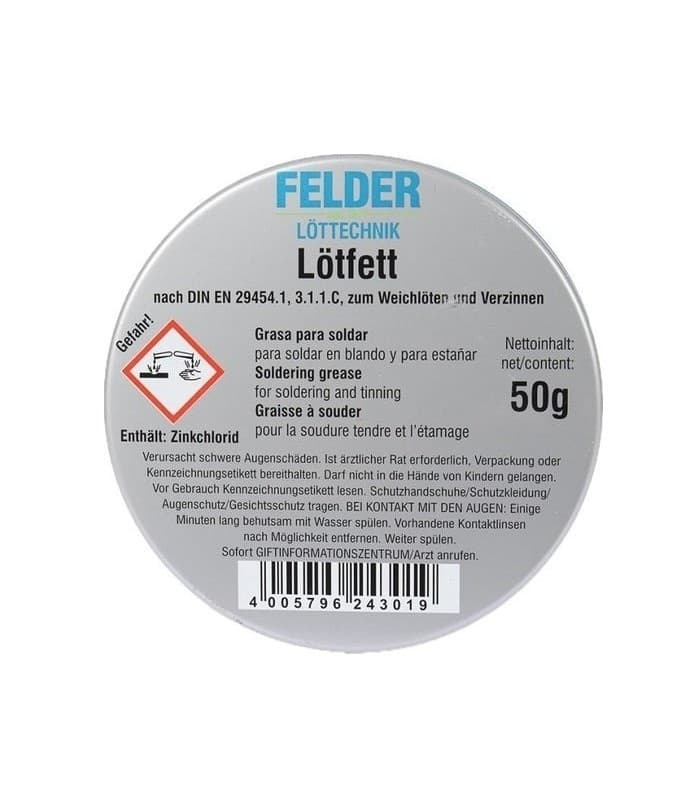 روغن لحیم آلمانی LOTFETT FELDER بزرگ 50 گرمی طوسی — تصویر ۳