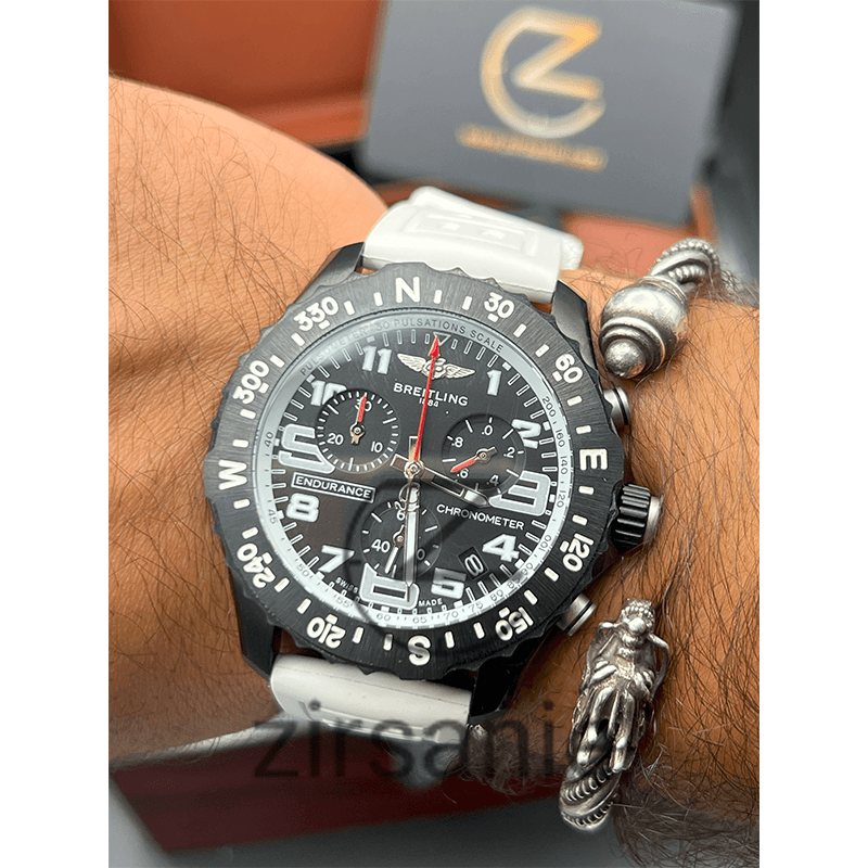 ساعت مچی مردانه برایتلینگ کرنوگراف Breitling White Rubber Strap Chronograph Black — تصویر ۸