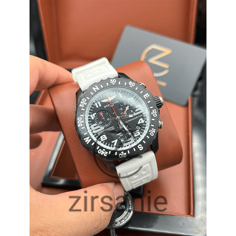 ساعت مچی مردانه برایتلینگ کرنوگراف Breitling White Rubber Strap Chronograph Black — تصویر ۵