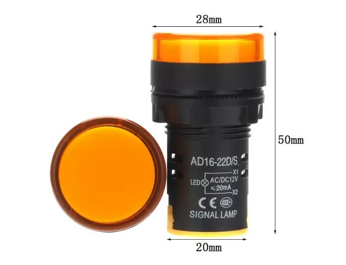 چراغ سیگنال گرد تابلویی AC/DC-12V (زرد) — تصویر ۳