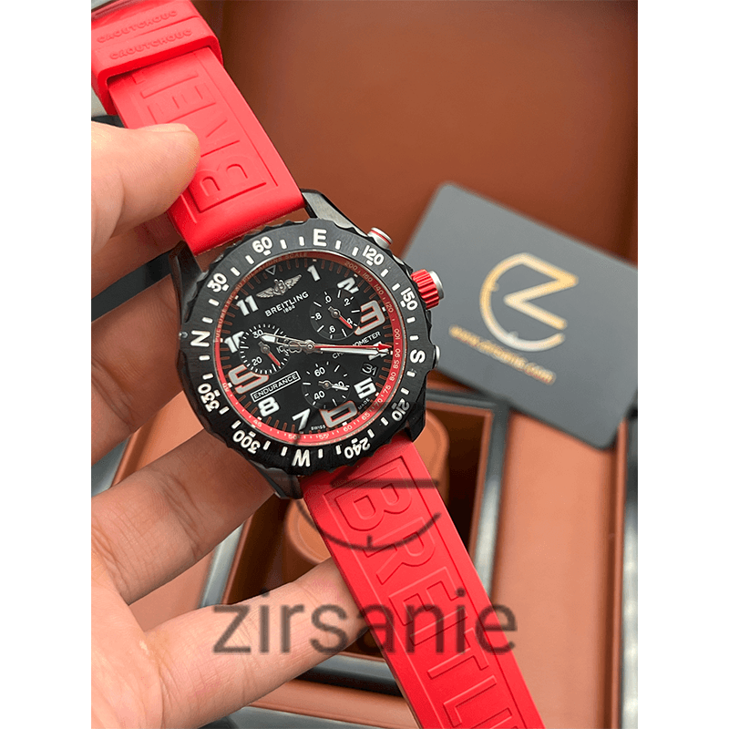 ساعت مچی مردانه برایتلینگ کرنوگراف بند رابر قرمز Breitling red rubber strap chronograph — تصویر ۵