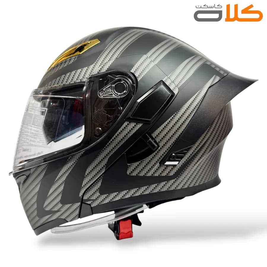 کلاه کاسکت فک متحرک طرح AGV طوسی مشکی طرح دار